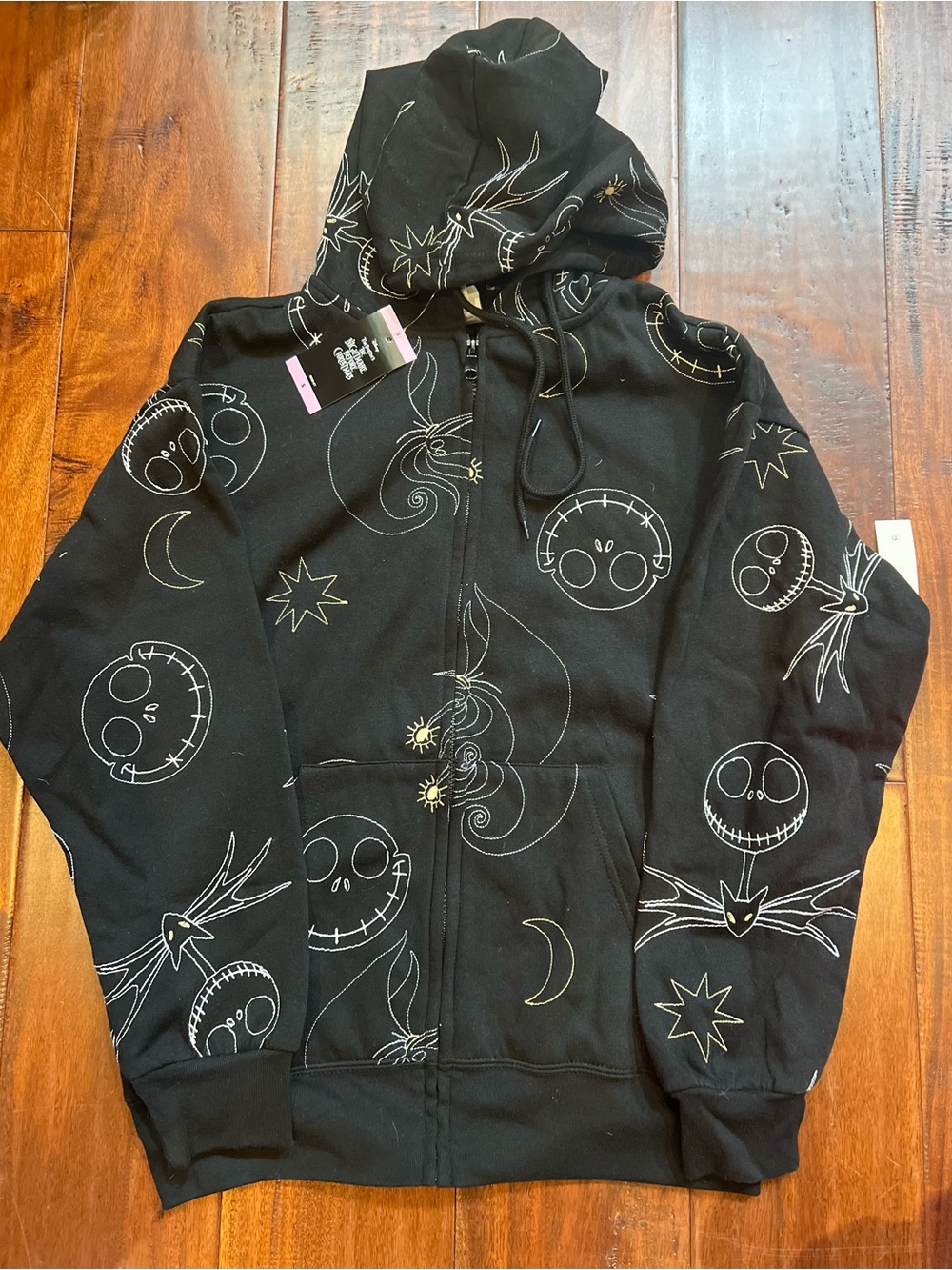 Disney Black Zip Front Hoodie with Nightmare Before Christmas Motifs